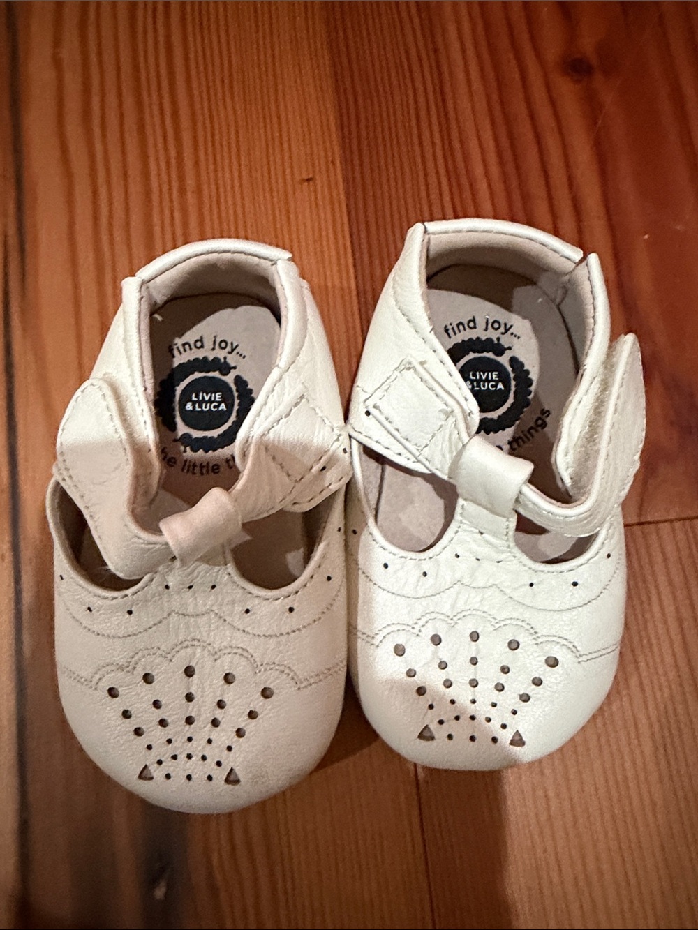 Livie & Luca White Mary Jane Baby Shoes with Perforated Heart Detail
